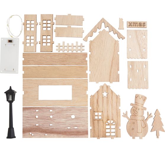 Maison illuminée VBS « Bonhomme de neige à la lanterne », éclairage LED inclus