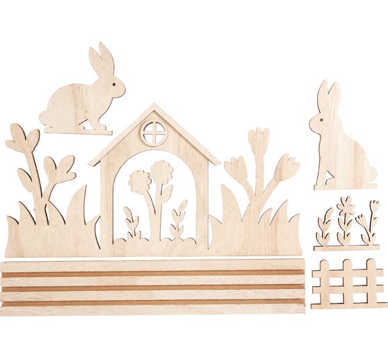 D&eacute;coration &agrave; embo&icirc;ter en bois VBS &laquo; Maison de lapins &raquo;