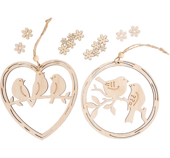 VBS Decoratieve hanger "Krans en hart met vogel", set van 2