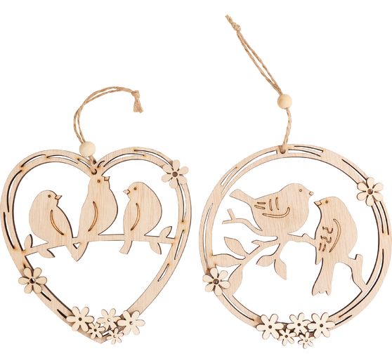 VBS Decoratieve hanger "Krans en hart met vogel", set van 2