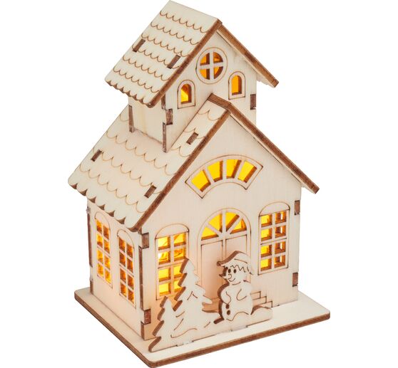 VBS Houten bouwpakket "Huis met toren en sneeuwpop", incl. LED's