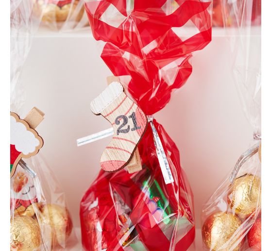 Sachets à soufflet de fond « Rayures rouges » avec ferme-sacs