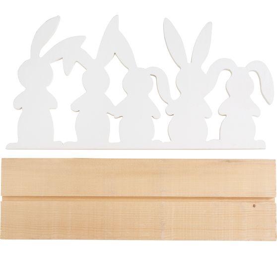 Wooden decoration "Rabbit family on plinth"