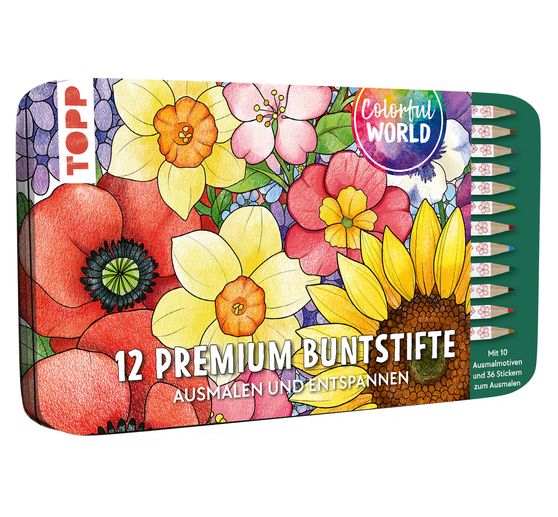 Kleurrijke wereld design doos met 12 kleurpotloden