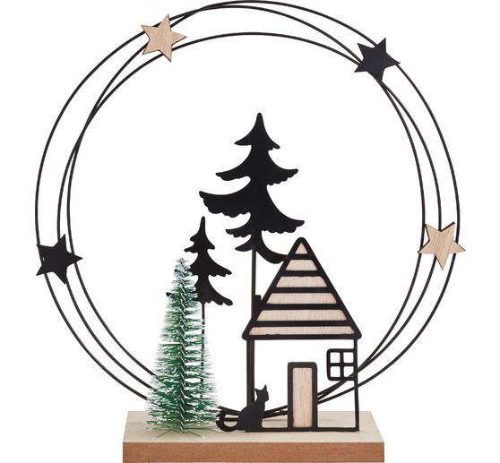 VBS Decoratieve metalen ring "Winterbos met huis"