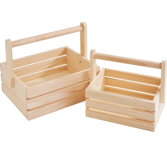 Caisses en bois avec poign&eacute;e VBS, set de 2