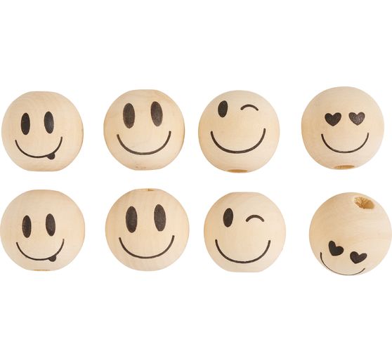 Houten koppen "Smile", &Oslash; 2,5 cm, set van 8