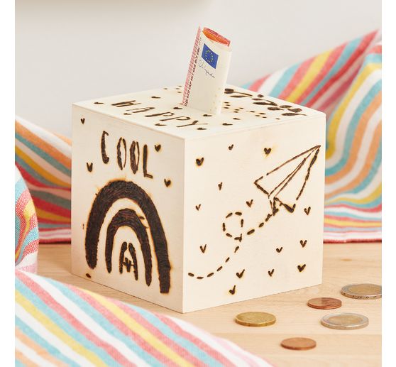 Tirelire en bois VBS &laquo; Cube &raquo;