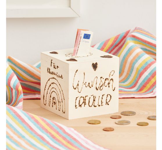Tirelire en bois VBS &laquo; Cube &raquo;