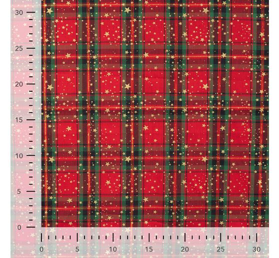 Tissu en popeline de coton hot foil au m&egrave;tre &laquo; Tartan &agrave; &eacute;toiles &raquo;