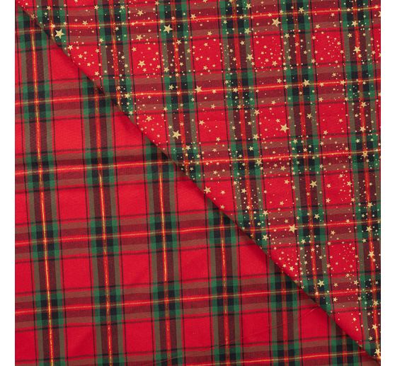 Tissu en popeline de coton hot foil au m&egrave;tre &laquo; Tartan &agrave; &eacute;toiles &raquo;