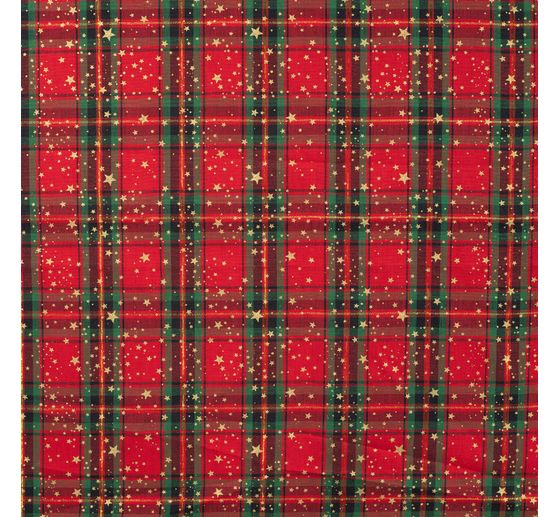 Tissu en popeline de coton hot foil au m&egrave;tre &laquo; Tartan &agrave; &eacute;toiles &raquo;