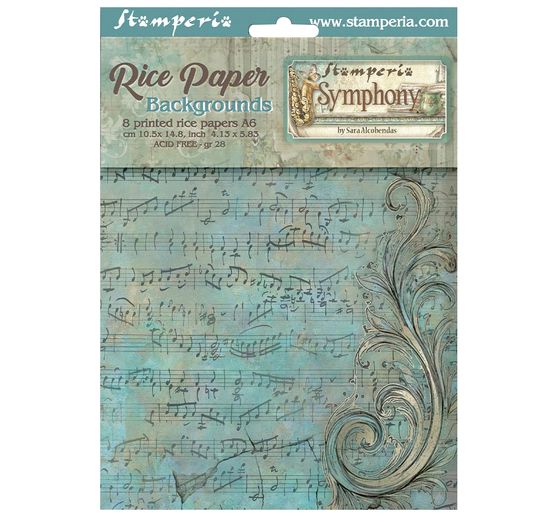 Stamperia Motief strozijde backgrounds "Symphony", DIN A6, set van 8