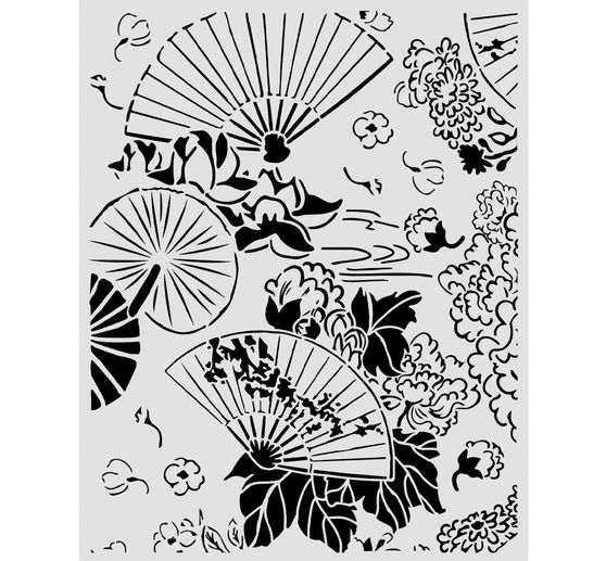 Stamperia Sjabloon "Oriental Garden - Fans", 20 x 25 cm