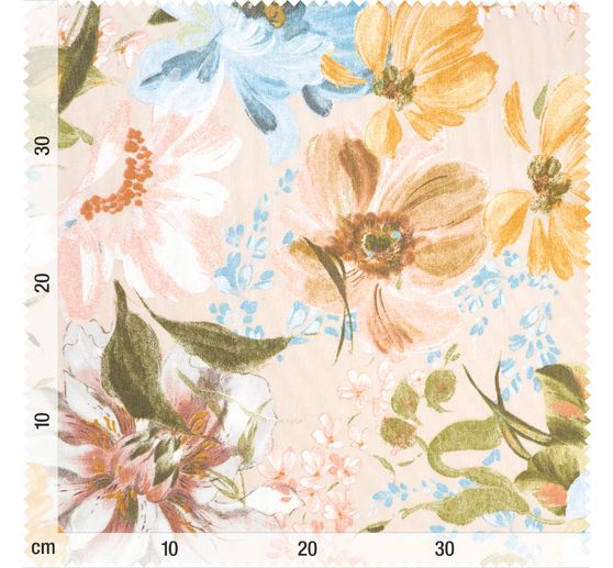 Tissu d&eacute;co imprim&eacute; aspect lin au m&egrave;tre &laquo; Rosaura Azur &raquo;