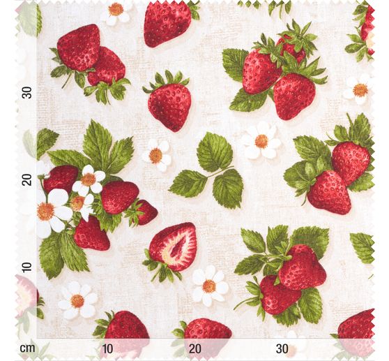 Tissu d&eacute;co imprim&eacute; aspect lin au m&egrave;tre &laquo; Fraises &raquo;