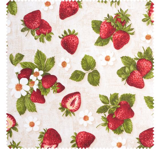Tissu d&eacute;co imprim&eacute; aspect lin au m&egrave;tre &laquo; Fraises &raquo;