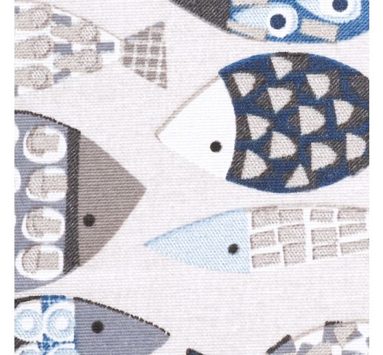 Tissu d&eacute;co imprim&eacute; aspect lin au m&egrave;tre &laquo; Poissons bleus &raquo;