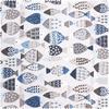 Tissu d&eacute;co imprim&eacute; aspect lin au m&egrave;tre &laquo; Poissons bleus &raquo;