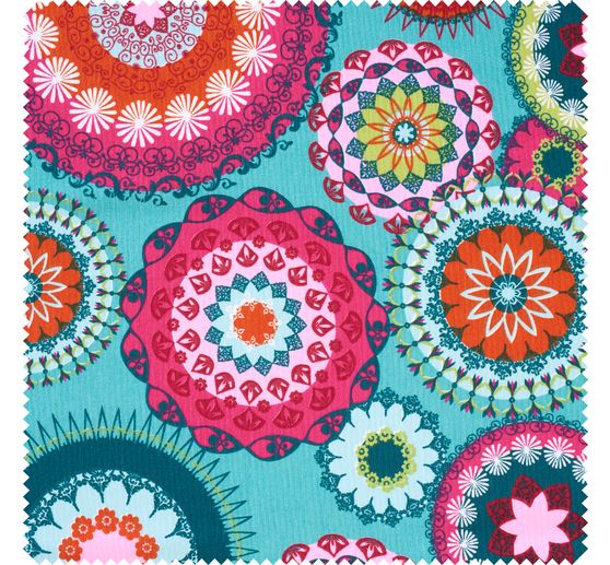 Tissu d&eacute;co imprim&eacute; aspect lin au m&egrave;tre &laquo; Mandala Multicolor &raquo;