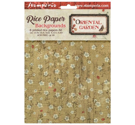 Stamperia Motief strozijde backgrounds "Oriental Garden", DIN A6, set van 8