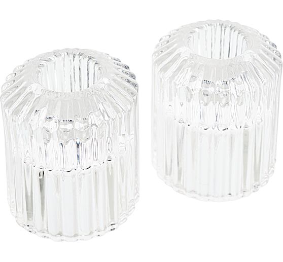 VBS Glass candle & tealight holder, ribbed, reversible, 2 pcs.