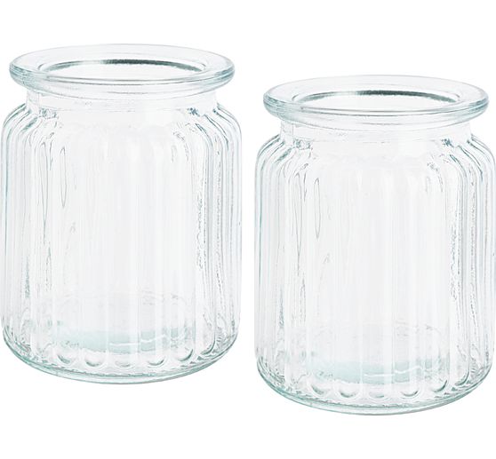 VBS Glazen windlichtvaas "Grooves", 2 stuks