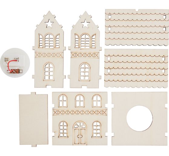 D&eacute;coration &agrave; embo&icirc;ter en bois VBS &laquo; Maison d&rsquo;hiver &eacute;toile &raquo;