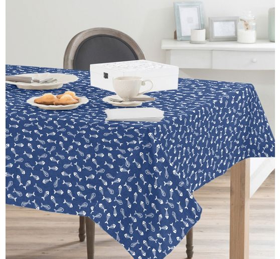 Motiv-Stoff Leinenoptik "Fischgr&auml;ten"