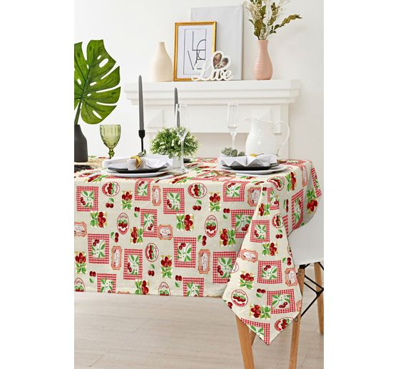 Motiv-Stoff Leinenoptik "Cherries"