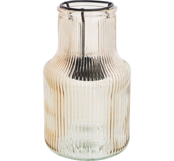 VBS Glass hurricane with metal insert for tealight, Taupe