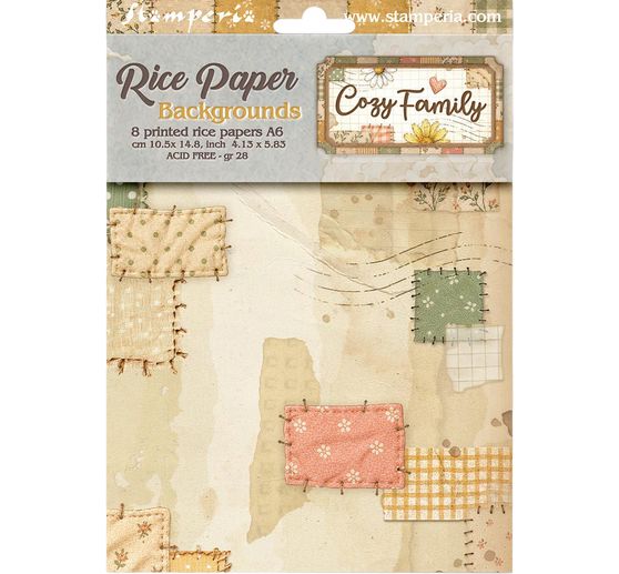 Stamperia Motiv-Strohseide Backgrounds "Cozy Family", DIN A6, 8er Set