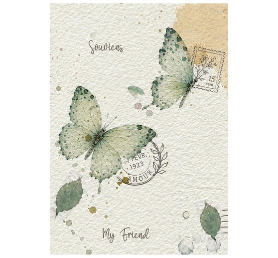 Assortiment de soies de paille &agrave; motifs Stamperia &laquo; Flowers and Poems &raquo;, DIN A6, set de 8 pi&egrave;ces
