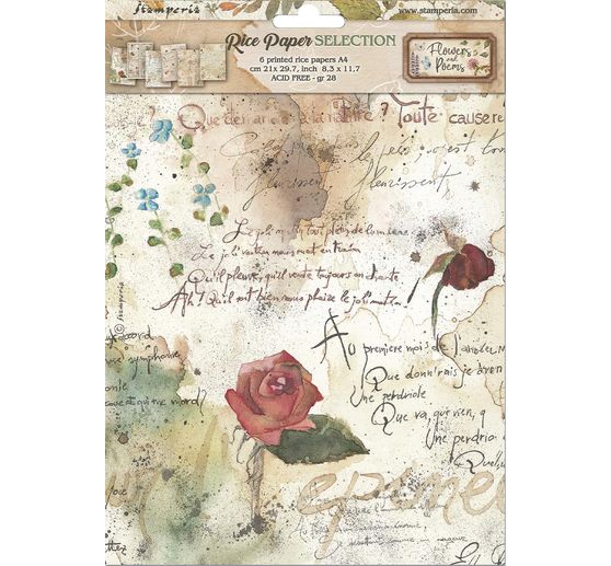 Stamperia Motief strozijde assortiment "Flowers and Poems", DIN A4, set van 6