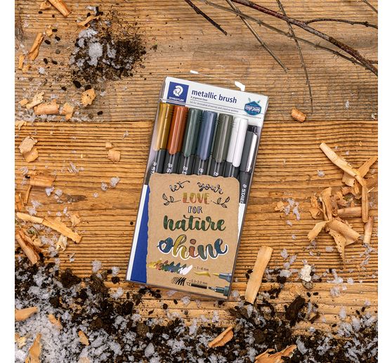 STAEDTLER Brush pen & Pigment Liner-set "Metallic", 7 delig
