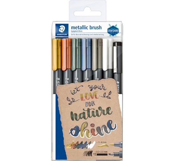 STAEDTLER Brush pen & Pigment Liner-set "Metallic", 7 delig