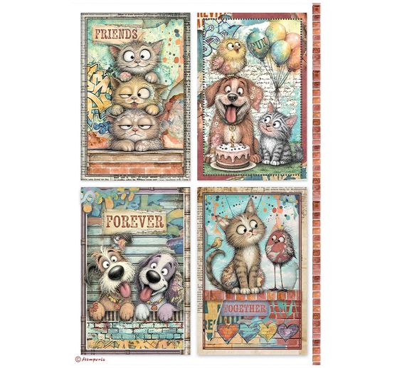 Stamperia Motief strozijde assortiment "Furry Friends 2", DIN A4, set van 6