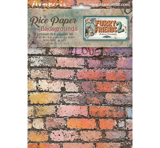 Soie de paille &agrave; motifs backgrounds Stamperia &laquo; Furry Friends 2 &raquo;, DIN A6, set de 8 pi&egrave;ces