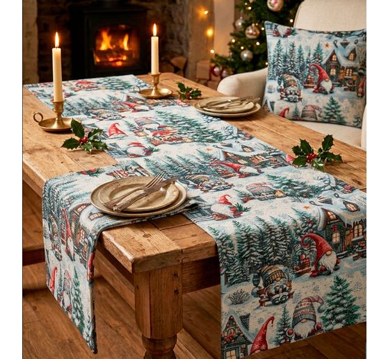 Gobelin-Stoff mit Lurex "Snowy Gnomes"