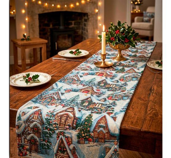 Gobelin-Stoff mit Lurex "Snowy Village"