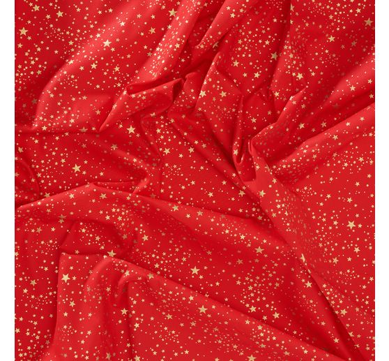 Cotton poplin fabric hot foil "Small stars &ndash; Red"
