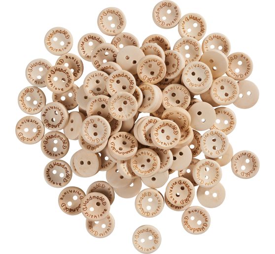 Boutons en bois VBS « Handmade with love », 100 pc.
