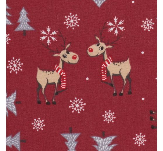 Katoenen stof "Red Nose Reindeer"