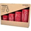 Adventskaarsen "Rustic", gelaagd, set van 4 Robijnrood