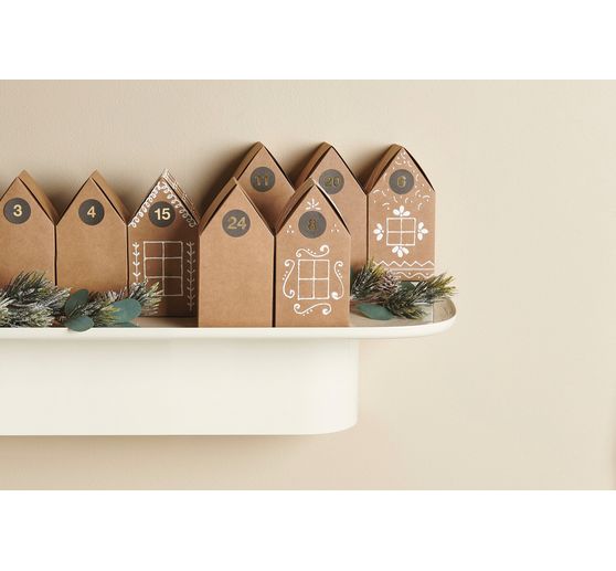 Adventskalender kartonnen huisjes