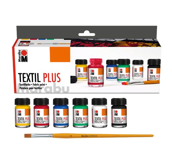 Set débutant de peintures pour tissu Marabu Textil Plus, 6 x 15 ml