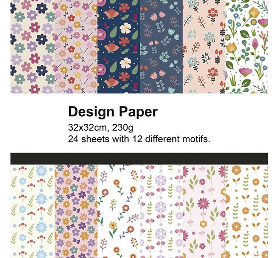 Designpapier blok, 32 x 32 cm, 24 vellen