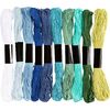 Assortiment de fils &agrave; broder, 1 mm, 10 couleurs de 8 m chacune Harmonie en Bleu/Vert