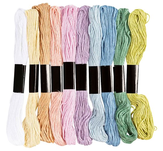 Assortiment de fils &agrave; broder, 1 mm, 10 couleurs de 8 m chacune