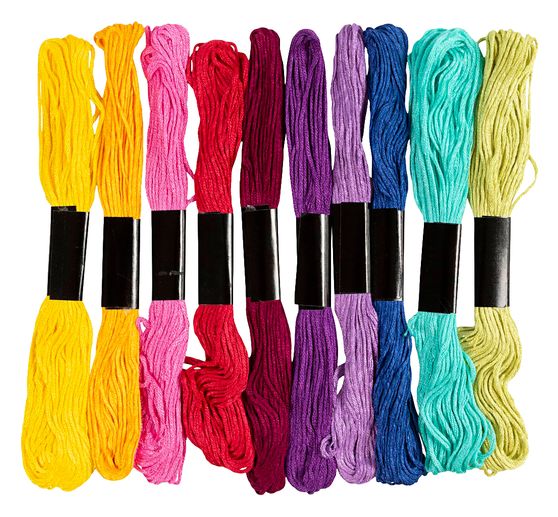 Assortiment de fils &agrave; broder, 1 mm, 10 couleurs de 8 m chacune